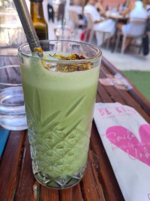 Coold matcha latte with soy milk 💚 at Be Kind in Cattolica