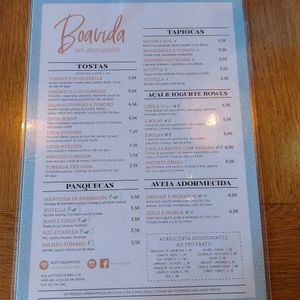 Menu at Boavida in Matosinhos