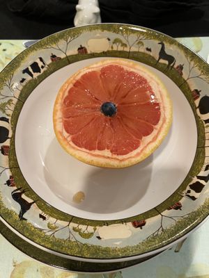 Grapefruit with agave   at The White Pig Bed and Breakfast in Schuyler
