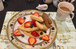 Vegan homemade waffles with beyond breakfast sausages   at The White Pig Bed and Breakfast in Schuyler