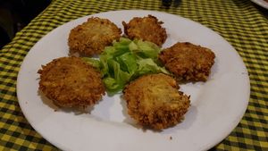 Mushroom and potato fritters at Veggie Tables in Vang Vieng