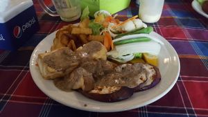 Tofu steack with pepper sauce at Veggie Tables in Vang Vieng