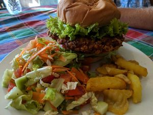 Pumpkin burger at Veggie Tables in Vang Vieng