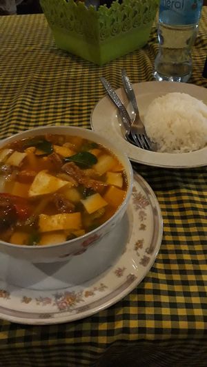 Tom yum soup at Veggie Tables in Vang Vieng