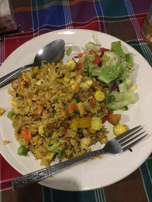 Veg fried rice with curry and tofu at Veggie Tables in Vang Vieng