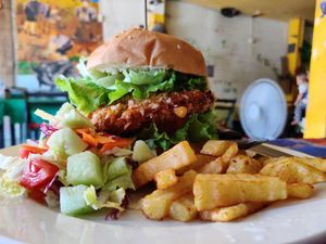 pumpkin burger at Veggie Tables in Vang Vieng