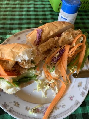 Tofu sandwich at Veggie Tables in Vang Vieng