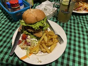 Eggplant burger at Veggie Tables in Vang Vieng