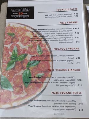 Vegan Menu Section at Pizzeria 3D in Lido Di Camaiore