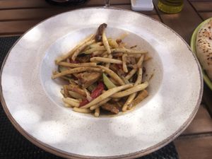 Pasta with veggies and soya chunks   at Pepe Nero in Sukosan
