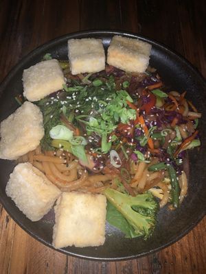 Yaki udon noodles with fried tofu  at Bandaloop in Arundel