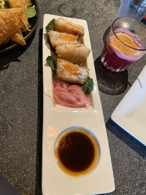 Rice cakes, hibiscus sour with Aquafaba foam   at Bandaloop in Arundel