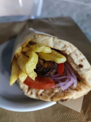 Souvlaki - vegan if you remove the sauce at Exesion - Εξαίσιον in Paros