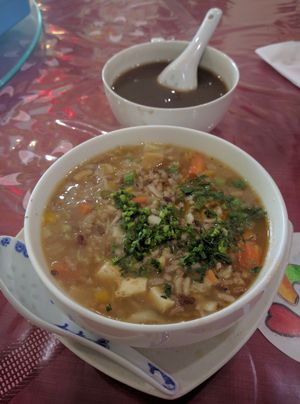 A9 Happy Porridge - RM8.80
VERY TASTY. Like a comforting warm hug. Hard to find a delicious and hearty hot vegetarian porridge. With a good mix of carrots, tofu and beans. Fresh and fragrant as well with the herbs. Looks small but the portion is filling and satisfying. LOVED THIS. at Green Garden Vegetarian and Healthy Food 槟城绿苑养生素食餐厅 in Penang