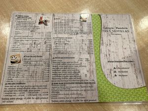 Menu front at Tres Semillas in Alicante