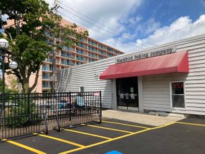 Entrance and outdoor seating  at Blackbird Baking Company in Lakewood