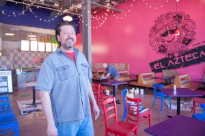 The owner, Carlos, in their new location on Bulldog Blvd at El Azteca Mexican Taco Shop in Provo