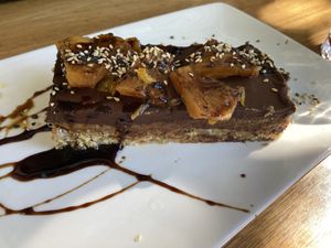 Chocolate cake with ananas cooked in whiskey   at El Peral Valparaiso in Valparaiso