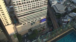 View down to the street from my table at Bangkok Heightz in Bangkok