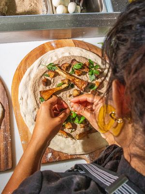 mushroom pizza w oyster, cremini, parsley, and black pepper at Everyday Pizza in Denver