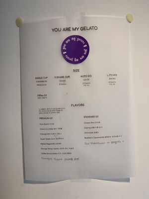 Vegan options labeled with V  at You Are My Gelato in Seoul