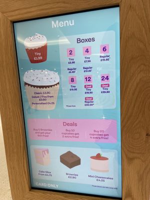 price list  at Lola's Cupcakes in Watford