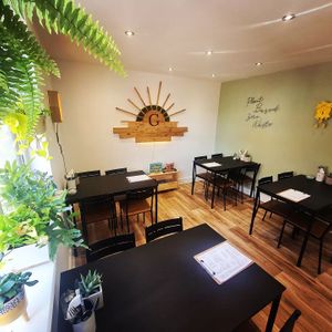 Cosy upstairs seating area. A calm space in which to relax. at Grow Green Deli + Eatery in Huddersfield