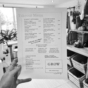 We have a separate takeout menu, but we can do our eat-in menu to go as well if you prefer. at Grow Green Deli + Eatery in Huddersfield