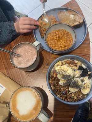 Granola and beans on toast at Grow Green Deli + Eatery in Huddersfield