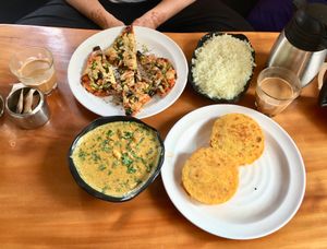 Peanut stew, pizza, tacos  at Millets of Mewar in Udaipur