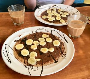 Vegan pancakes with Nutella and masala tea  at Millets of Mewar in Udaipur