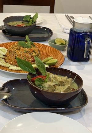 Vegan and gluten-free: Green Curry and Red Rice Curry  at Infusion Thai Cooking Class in Koh Samui