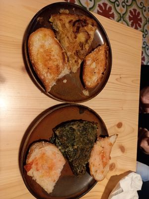 Leek (left) and spinach vegan omelette at Santa Vegana in Barcelona