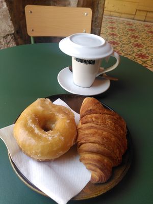 My tea and sweets after brunch at Santa Vegana in Barcelona