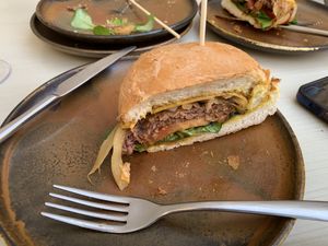 Curry burger  at Santa Vegana in Barcelona