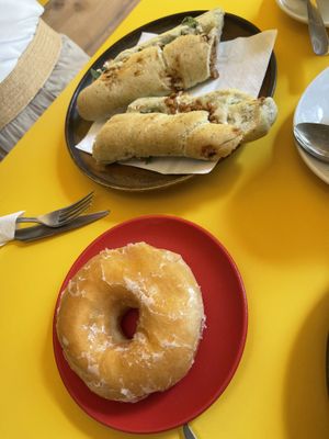 Vegan tuna sandwich and vegan donut   at Santa Vegana in Barcelona