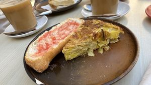 Leek omelette   at Santa Vegana in Barcelona