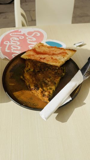This Spanish omelette was very nice   at Santa Vegana in Barcelona