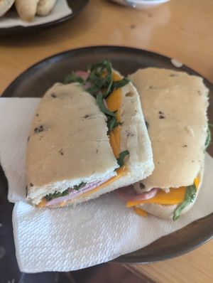 Pan con jamon y queso at Santa Vegana in Barcelona