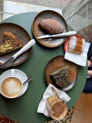 Two tortillas, two pastries, two coffees  at Santa Vegana in Barcelona