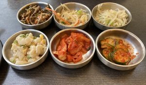 The banchan served with the vegan bulgogi. at Sura Korean BBQ & Tofu House in Long Beach