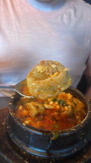 Vegan dumpling soup!  at Sura Korean BBQ & Tofu House in Long Beach