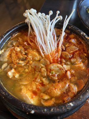 Mushroom soon tofu soup  at Sura Korean BBQ & Tofu House in Long Beach