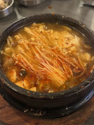 Mushroom tofu soupp  at Sura Korean BBQ & Tofu House in Long Beach