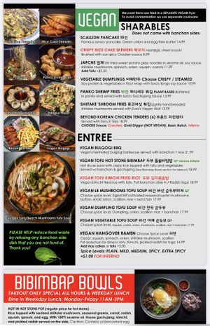 Vegan Menu  at Sura Korean BBQ & Tofu House in Long Beach
