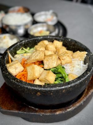 Vegan Tofu Hot Stone Bibimbap  at Sura Korean BBQ & Tofu House in Long Beach