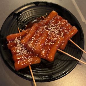 rice cake skewers😍  at Sura Korean BBQ & Tofu House in Long Beach