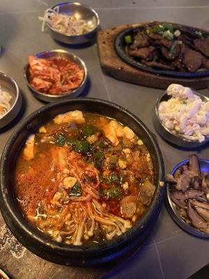 the spread  at Sura Korean BBQ & Tofu House in Long Beach