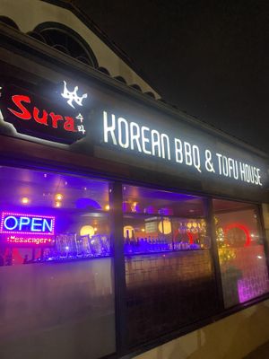 Store front #Veganuary at Sura Korean BBQ & Tofu House in Long Beach