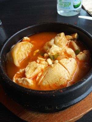 Vegan Dumpling Tofu Soup. Yummy! at Sura Korean BBQ & Tofu House in Long Beach